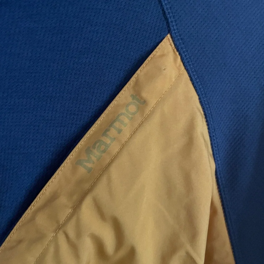 Marmot Pullover Mens XXL Blue Yellow 1/4 Zip Grid Fleece Pocket Gorpcore SCC-569